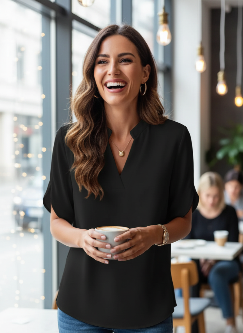 Elegant White V-Neck Blouse - Business Casual Top | Lily