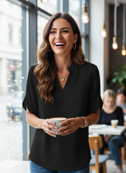 Elegant White V-Neck Blouse - Business Casual Top | Lily