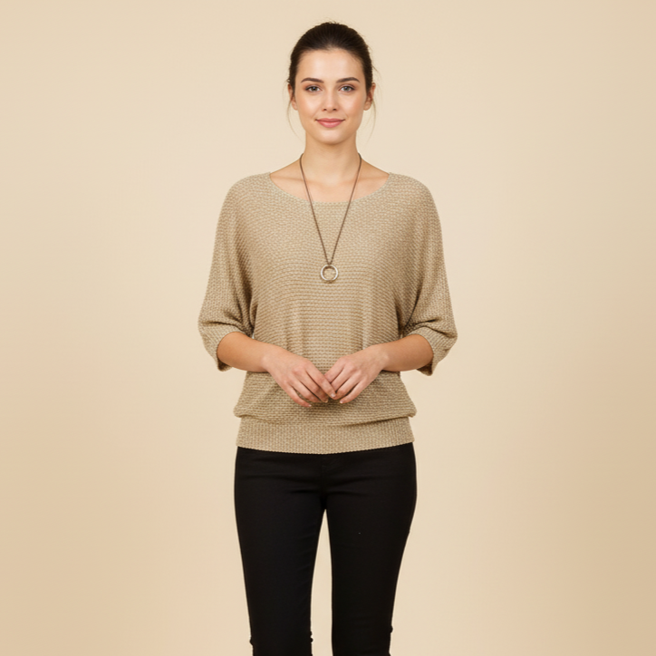 Sparkle Knit Blouse - Elegant Boat Neck Top | Aurora