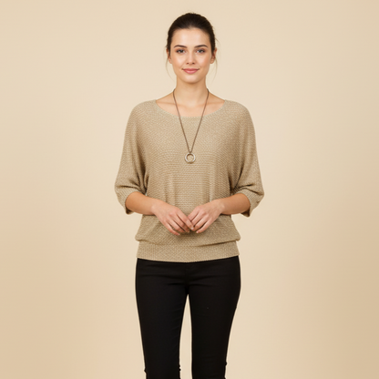 Sparkle Knit Blouse - Elegant Boat Neck Top | Aurora