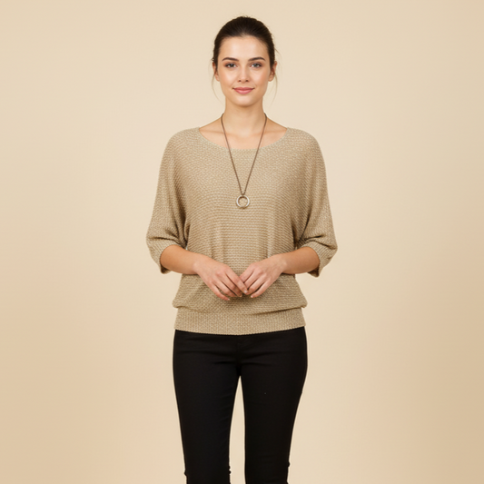Sparkle Knit Blouse - Elegant Boat Neck Top | Aurora