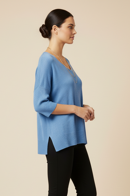 Breathable V-Neck Tunic Top - Everyday Loose Fit Sweater | Coral