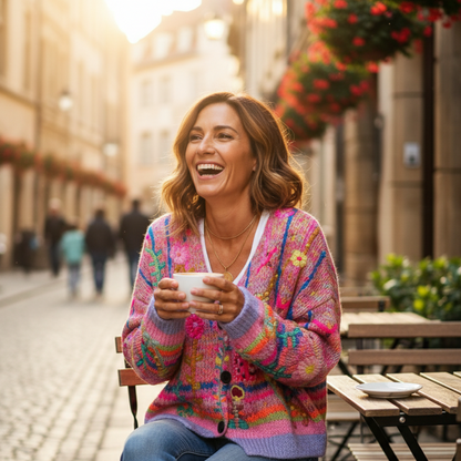 Floral Print Chunky Cardigan - Vintage V-Neck | Emeralda