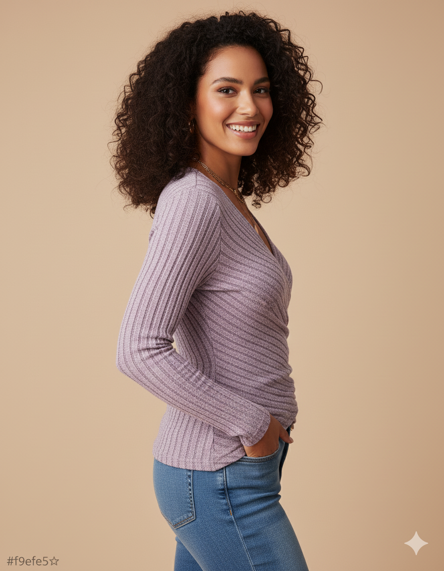 Women's Ribbed Wrap V-Neck Top - Long Sleeve Knit | Zara